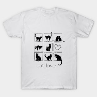 Nine black cats in square frame and one heart T-Shirt